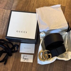 Gucci Black Leather Belt with Gold Double G Buckle